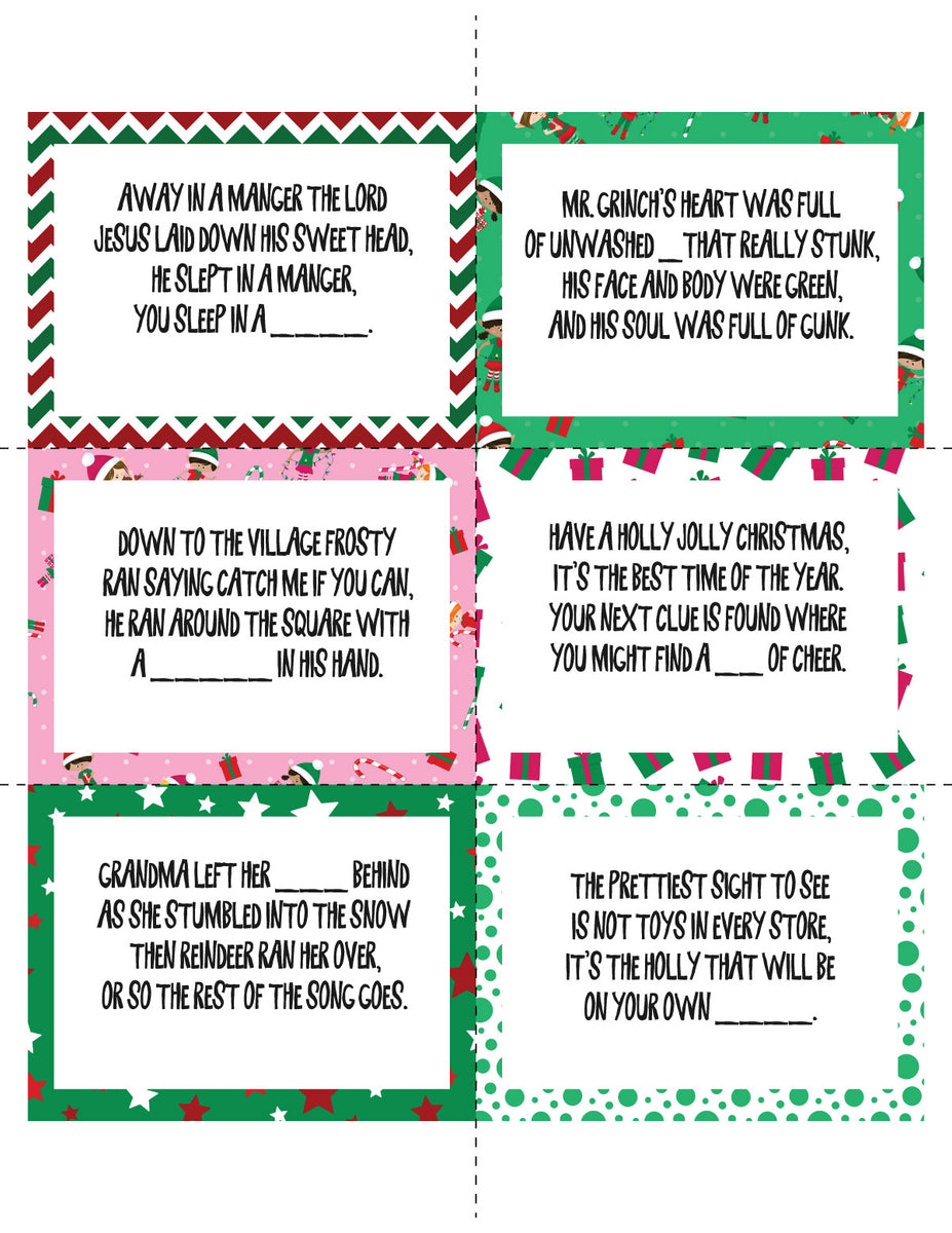 Christmas Scavenger Hunt Riddles (42 clues) – Play Party Plan for Free Printable Christmas Treasure Hunt Clues For Adults