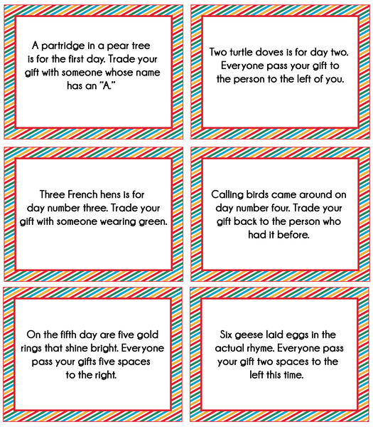 12 days of Christmas gift exchange