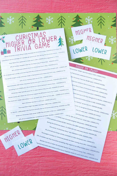 Christmas Higher or Lower Trivia Game (100 questions)