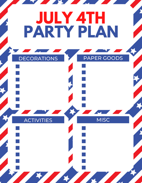 4th of July Party Planning Sheets