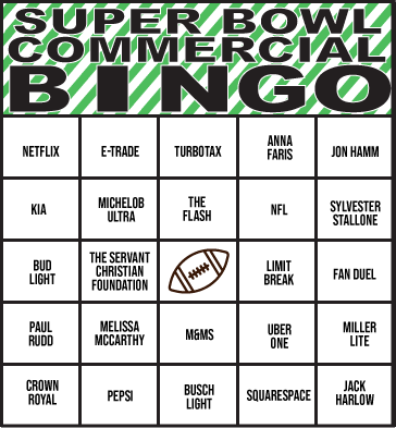 80 Super Bowl Commercial Bingo Cards