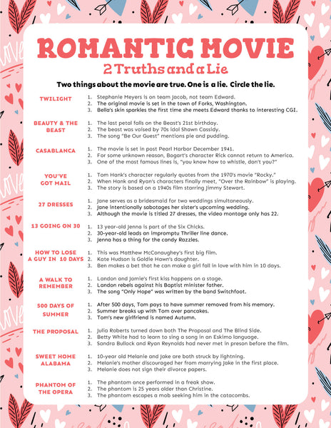 Romantic Movie Two Truths and a Lie