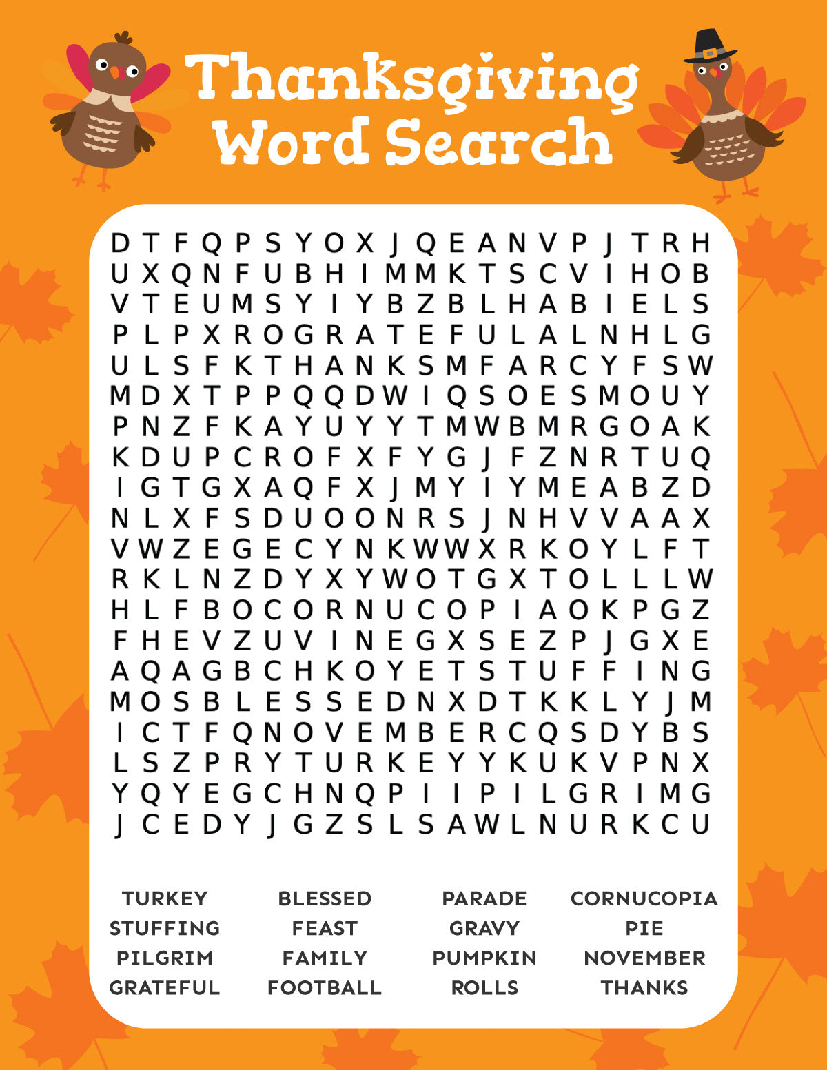 thanksgiving word search – play party plan